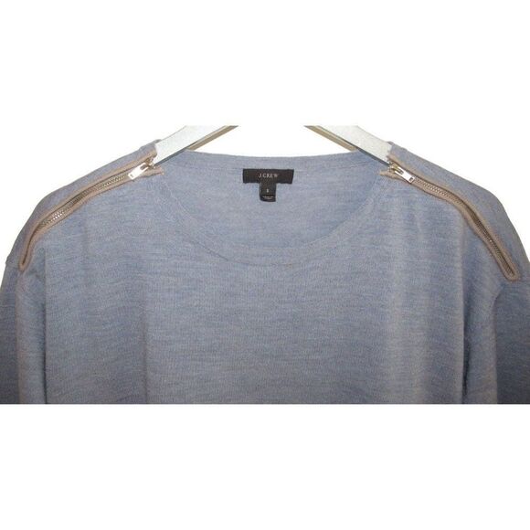 J. Crew Merino Wool Blue Zip Shoulder Sweater Sz S - Picture 4 of 6